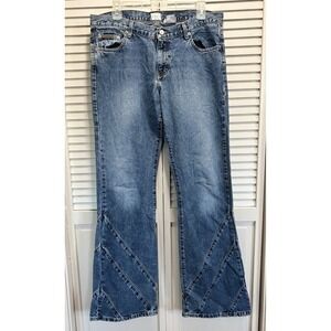 Calvin Klein Jeans Med Wash Denim Mid Rise Flares Size 13 Long Zip Cotton Boho